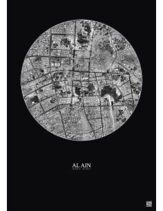 Affiche Al Ain – Poster vue satellite 5km N&B | Gravura – Fond foncé