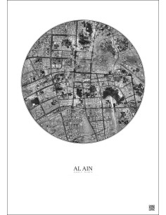 Affiche Al Ain – Poster vue satellite 5km N&B | Gravura – Fond clair