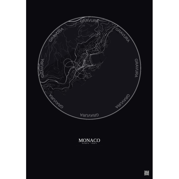 Affiche Monaco – Poster carte de ville 2.5km | Gravura – Fond fo