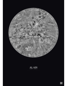Affiche Al Ain – Poster vue satellite 10km N&B | Gravura – Fond foncé