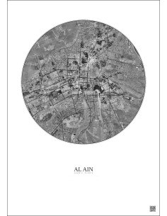 Affiche Al Ain – Poster vue satellite 10km N&B | Gravura – Fond clair