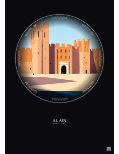Affiche Al Ain – Poster illustration vintage – Al Ain National Museum | Gravura – Fond foncé
