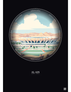 Affiche Al Ain – Poster illustration vintage – Hazza Bin Zayed Stadium | Gravura – Fond foncé
