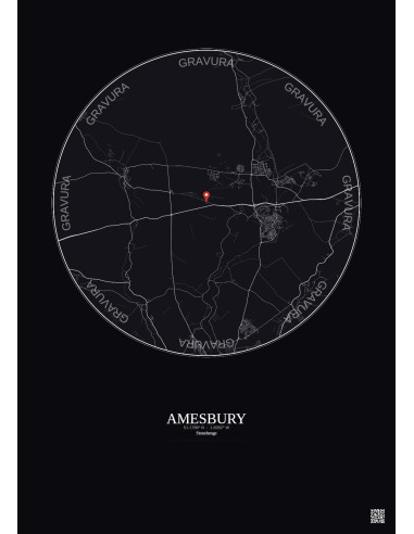 Amesbury - Carte de ville personnalisée 10 km · Fond foncé