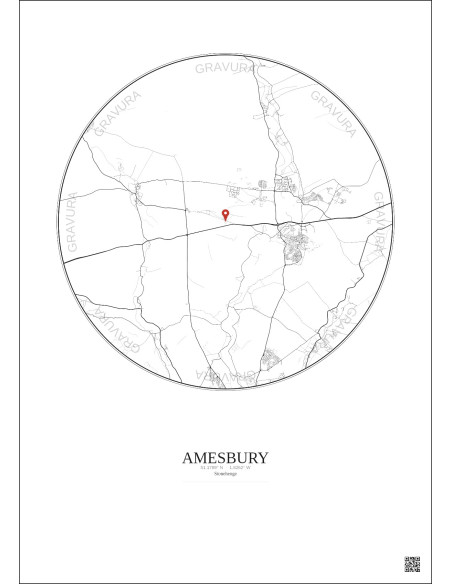 Amesbury - Carte de ville personnalisée 10 km · Fond clair