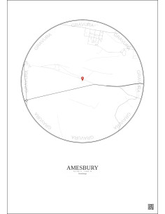 Amesbury - Carte de ville personnalisée 2.5 km · Fond clair