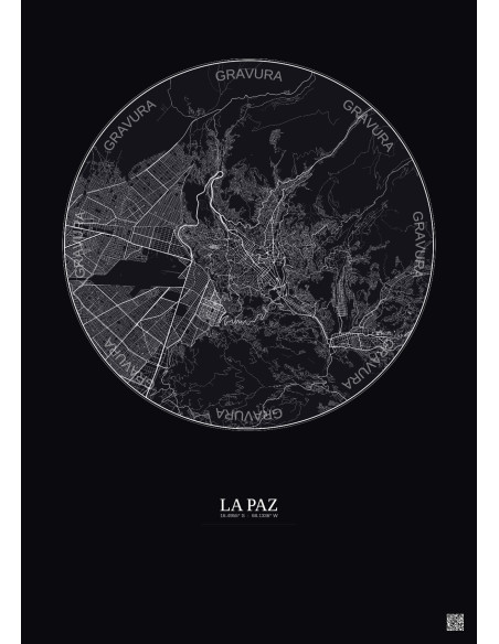Affiche La Paz – Poster carte de ville 10km | Gravura – Fond foncé