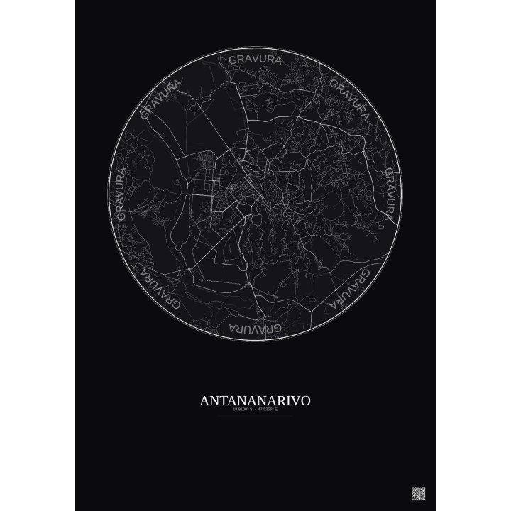 Affiche Antananarivo – Poster carte de ville 6km | Gravura – Fon