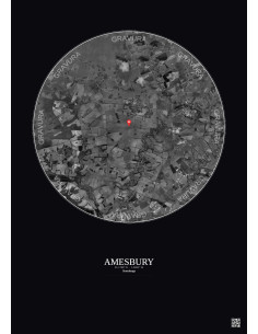 Amesbury - Vue satellite personnalisée 10 km · N&B · Fond foncé