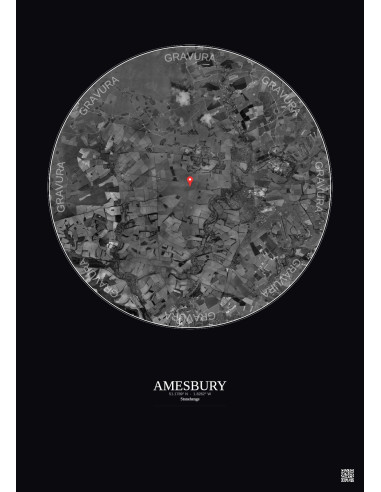 Amesbury - Custom Satellite View 10 km · B&W · Dark background