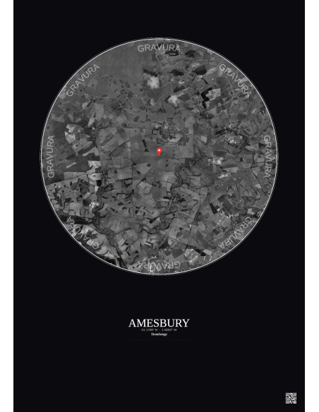 Amesbury - Custom Satellite View 10 km · B&W · Dark background