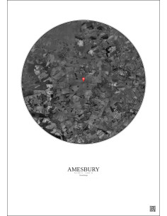 Amesbury - Vue satellite personnalisée 10 km · N&B · Fond clair