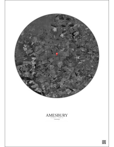 Amesbury - Vue satellite personnalisée 10 km · N&B · Fond clair