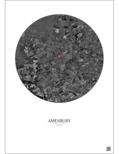 Amesbury - Vue satellite personnalisée 10 km · N&B · Fond clair