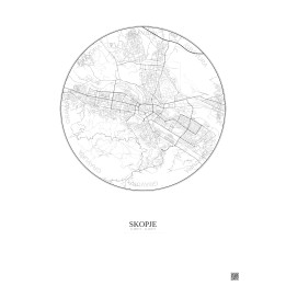 Affiche Skopje – Poster carte de ville 6km | Gravura – Fond clai