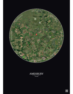 Amesbury - Vue satellite personnalisée 10 km · Couleur · Fond foncé
