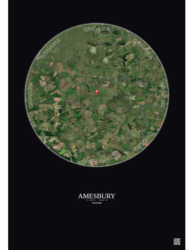 Amesbury - Vue satellite personnalisée 10 km · Couleur · Fond foncé