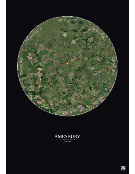 Amesbury - Vue satellite personnalisée 10 km · Couleur · Fond foncé