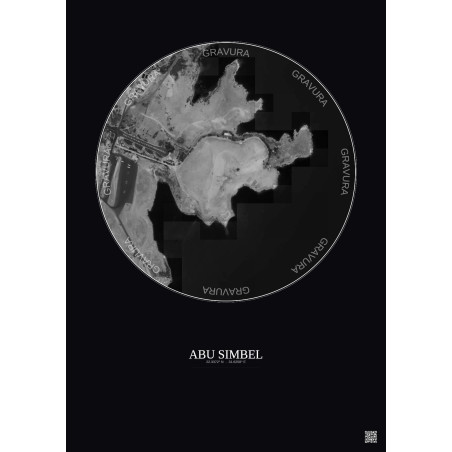 Affiche Abu Simbel – Poster vue satellite 0.5km N&B | Gravura – Fond foncé