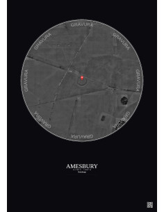 Amesbury - Vue satellite personnalisée 1 km · N&B · Fond foncé