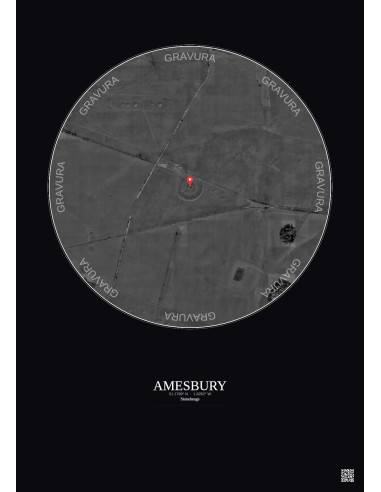 Amesbury - Custom Satellite View 1 km · B&W · Dark background