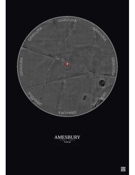 Amesbury - Custom Satellite View 1 km · B&W · Dark background