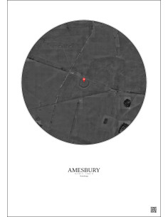 Amesbury - Vue satellite personnalisée 1 km · N&B · Fond clair
