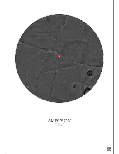 Amesbury - Vue satellite personnalisée 1 km · N&B · Fond clair