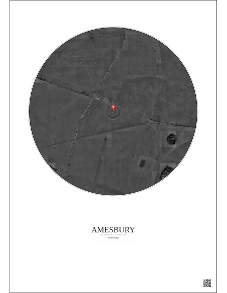 Amesbury - Vue satellite personnalisée 1 km · N&B · Fond clair