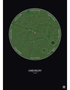 Amesbury - Vue satellite personnalisée 1 km · Couleur · Fond foncé