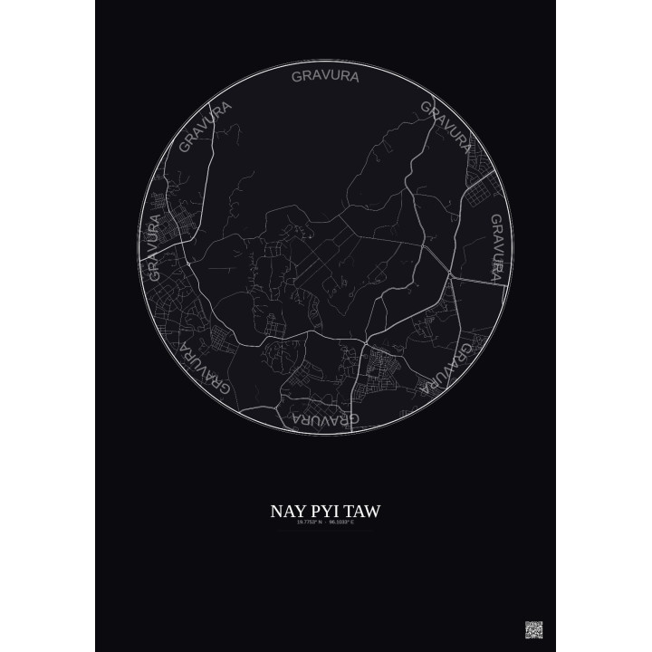 Affiche Nay Pyi Taw – Poster carte de ville 6km | Gravura – Fond