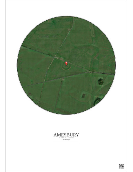 Amesbury - Vue satellite personnalisée 1 km · Couleur · Fond clair