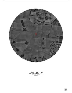 Amesbury - Vue satellite personnalisée 2.5 km · N&B · Fond clair