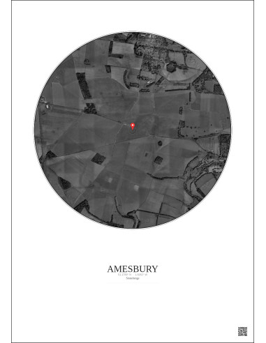 Amesbury - Custom Satellite View 2.5 km · B&W · Light background