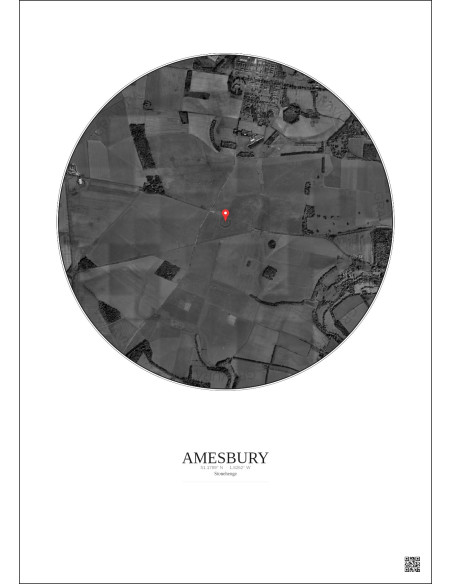 Amesbury - Custom Satellite View 2.5 km · B&W · Light background