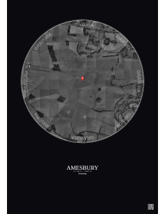 Amesbury - Vue satellite personnalisée 2.5 km · N&B · Fond foncé