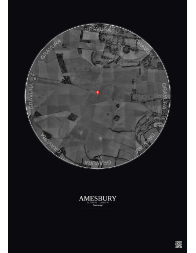 Amesbury - Vue satellite personnalisée 2.5 km · N&B · Fond foncé