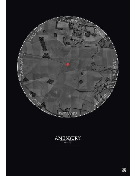 Amesbury - Vue satellite personnalisée 2.5 km · N&B · Fond foncé