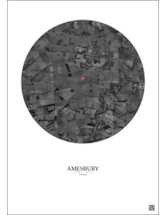 Amesbury - Custom Satellite View 5 km · B&W · Light background
