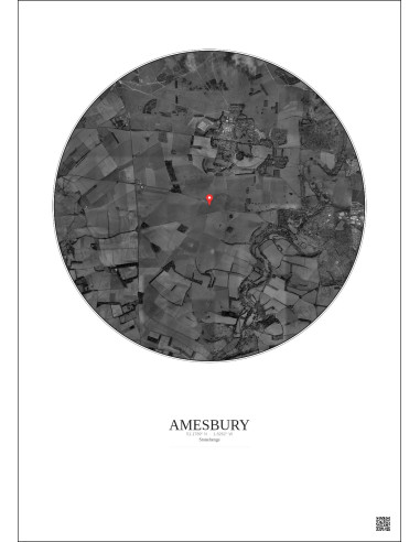 Amesbury - Vue satellite personnalisée 5 km · N&B · Fond clair