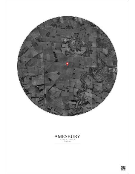 Amesbury - Vue satellite personnalisée 5 km · N&B · Fond clair