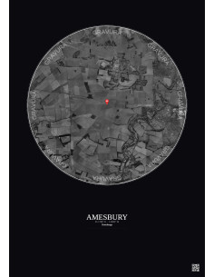 Amesbury - Custom Satellite View 5 km · B&W · Dark background