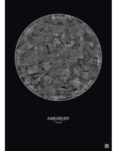 Amesbury - Custom Satellite View 5 km · B&W · Dark background