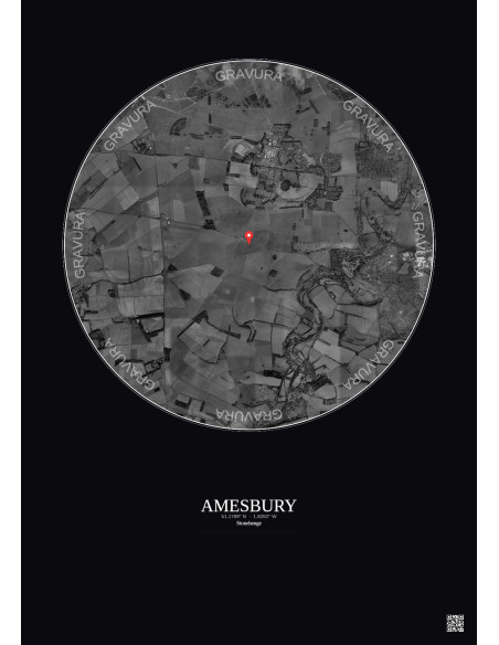 Amesbury - Custom Satellite View 5 km · B&W · Dark background