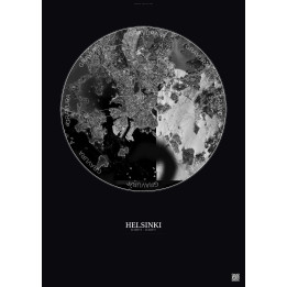 Affiche Helsinki – Poster vue satellite 6km N&B | Gravura – Fond foncé