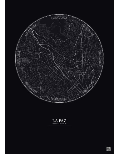 Affiche La Paz – Poster carte de ville 2.5km | Gravura – Fond foncé