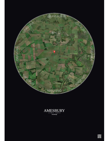 Amesbury - Vue satellite personnalisée 5 km · Couleur · Fond foncé