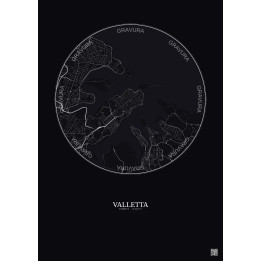 Affiche Valletta – Poster carte de ville 2.5km | Gravura – Fond 
