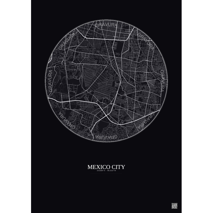 Affiche Mexico City – Poster carte de ville 6km | Gravura – Fond