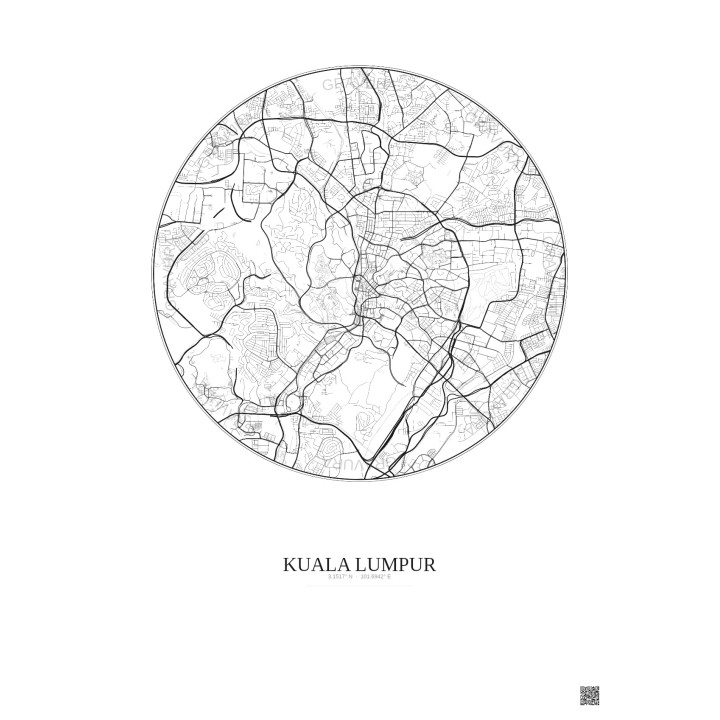 Affiche Kuala Lumpur – Poster carte de ville 6km | Gravura – Fon